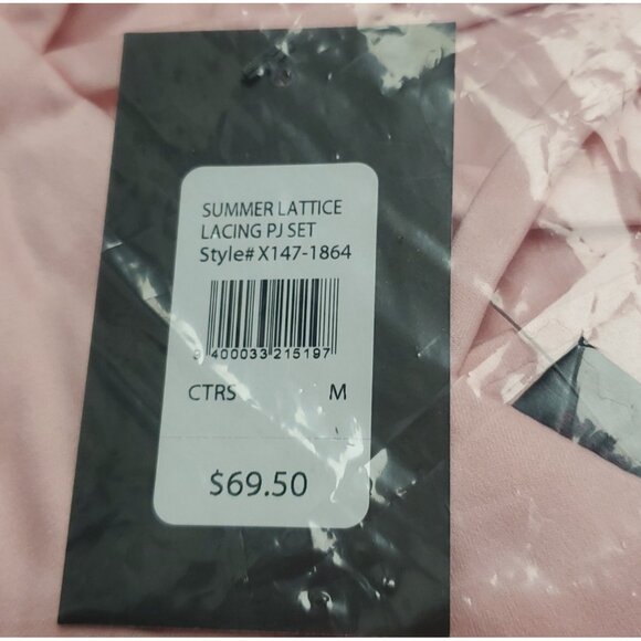 Fredericks of Hollywood Summer Lattice Lacing PJ Set Sz Medium Baby Pink Satin S - Picture 5 of 7